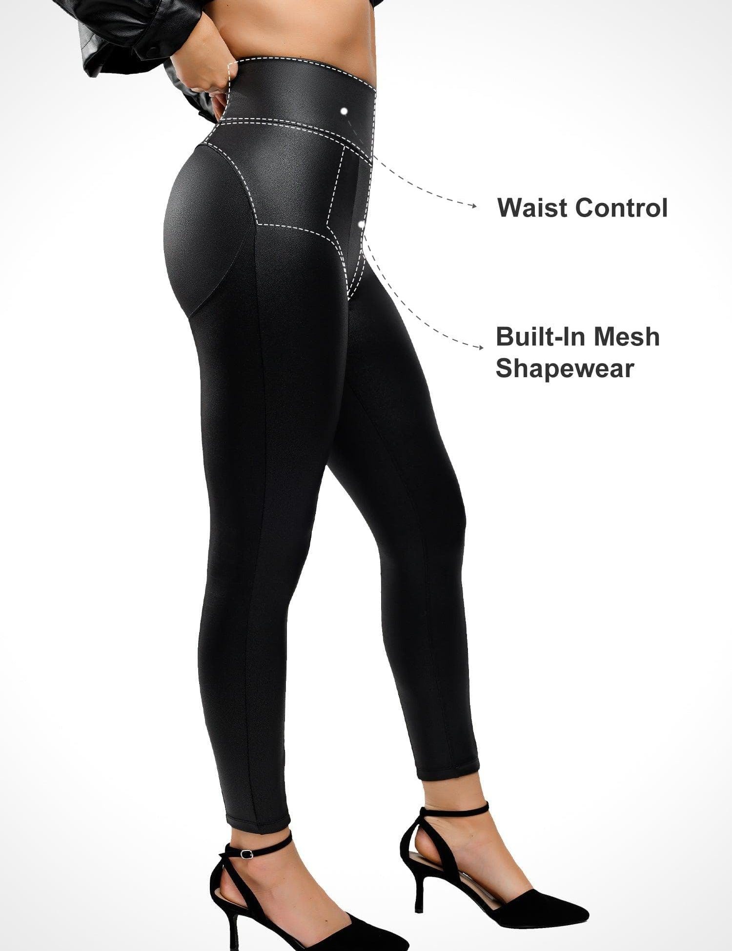 Popilush® High Rise Faux Leather Tummy Control Leggings