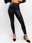 Black faux leather high rise tummy control shapewear leggings