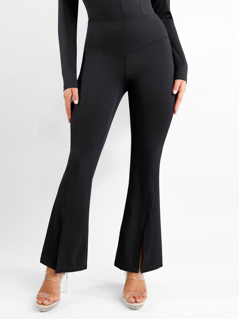 Popilush® Casual Yoga Pants Black / S High Rise Tummy Control Split Hem Flare Pants