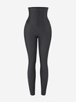 High-waist tummy control shapewear denim leggings in black with front hook-and-eye closure.