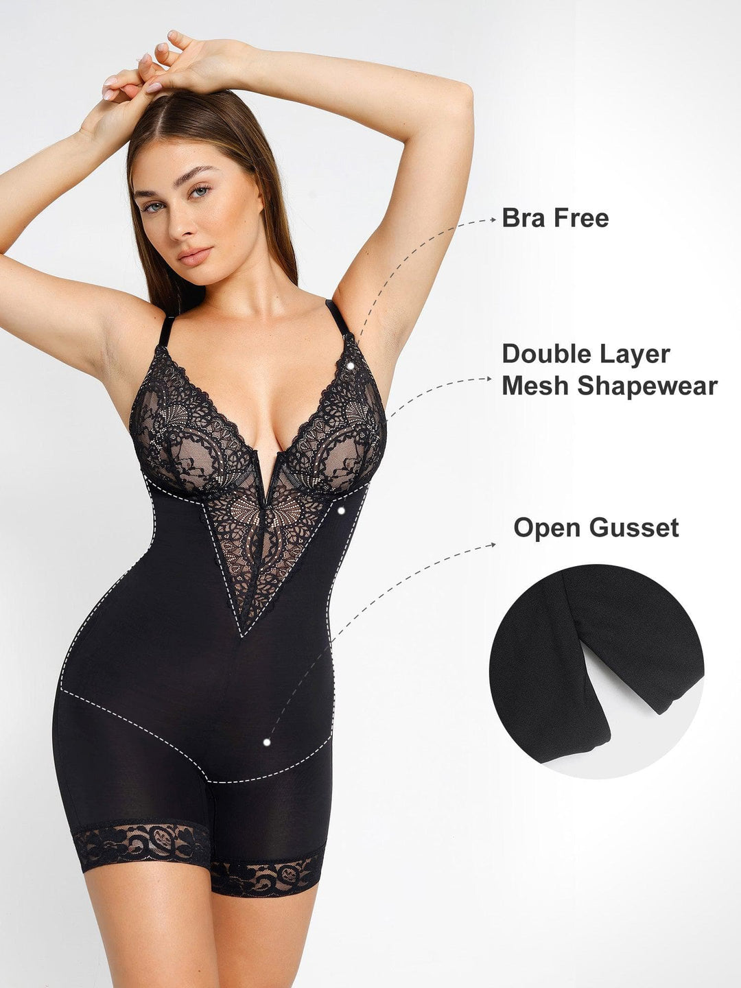 Shapewear Lace Deep-V Neck Bodysuits or Faux Leather Skirts – Popilush
