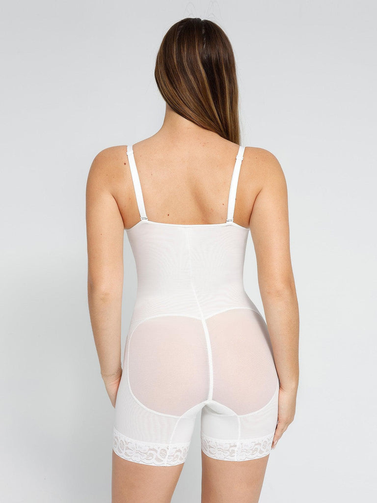 Popilush® Mid-Thigh Body Shaper Jumpsuit Lace Deep-V Neck Shorts Bodysuit