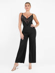 Elegant black lace deep V-neck wide leg shapewear jumpsuit