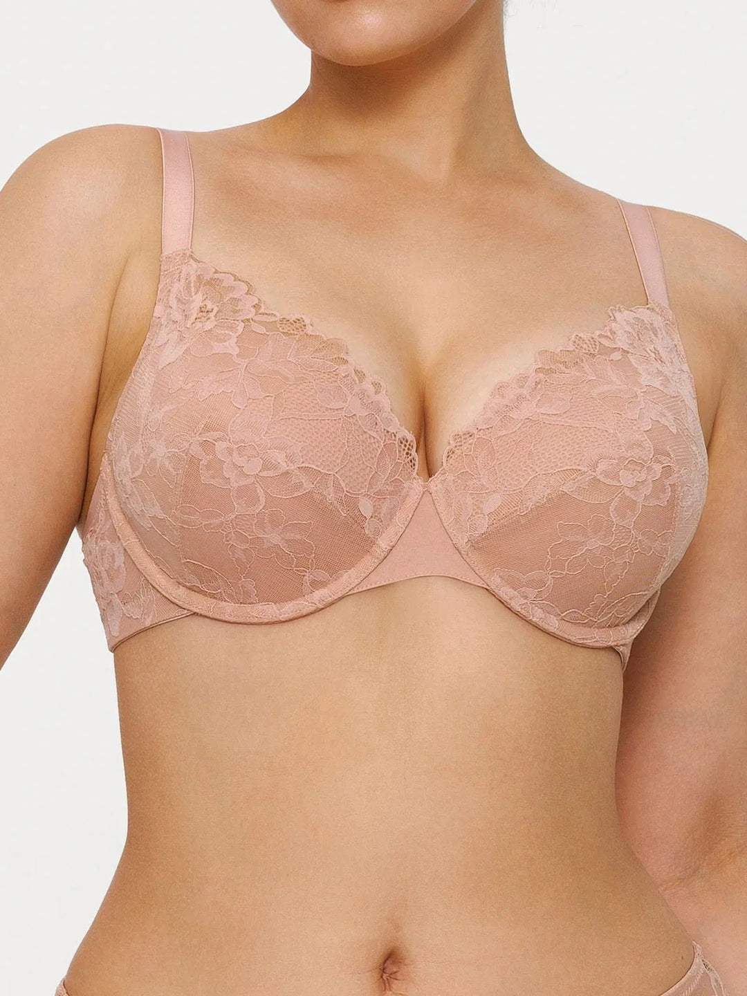 Popilush® Nude Pink / 34C Lace Full-Cup Underwire Comfort Support Bra