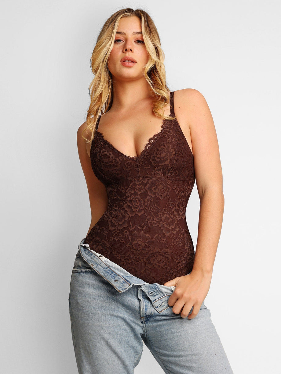 Women's Lace Camisoles with Built in Bra Shapewear Tank Tops Tummy Control  Slim