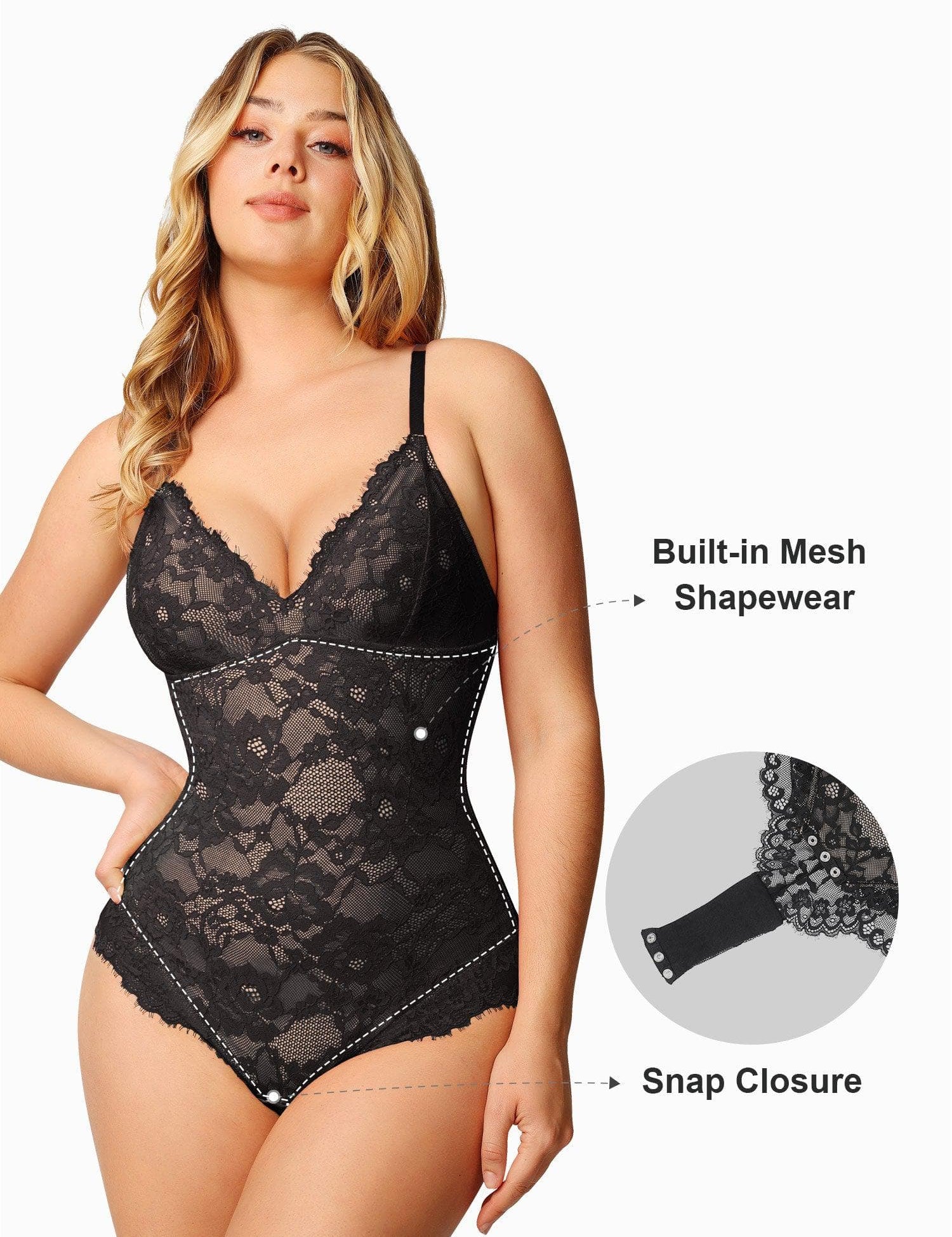 Popilush Tops Body Shaper Jumpsuit Lace Smooth Firm Control Thong Bodysuit