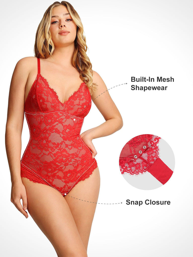 1pc Women's Lace Strap Bodysuit, Slimming & Shaping With Butt