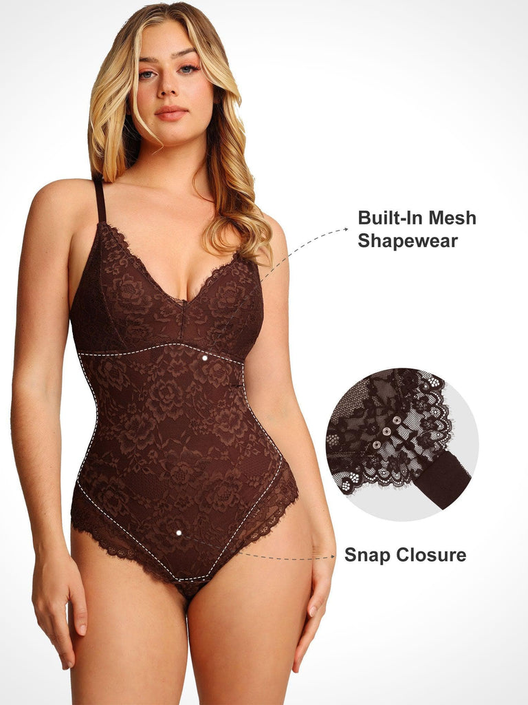 Popilush® Tops Body Shaper Jumpsuit Lace Smooth Firm Control Thong Bodysuit
