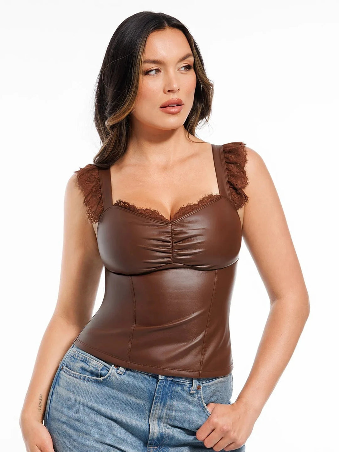 Popilush® Brown / XS Lace Trim Sculpting Camisole Top