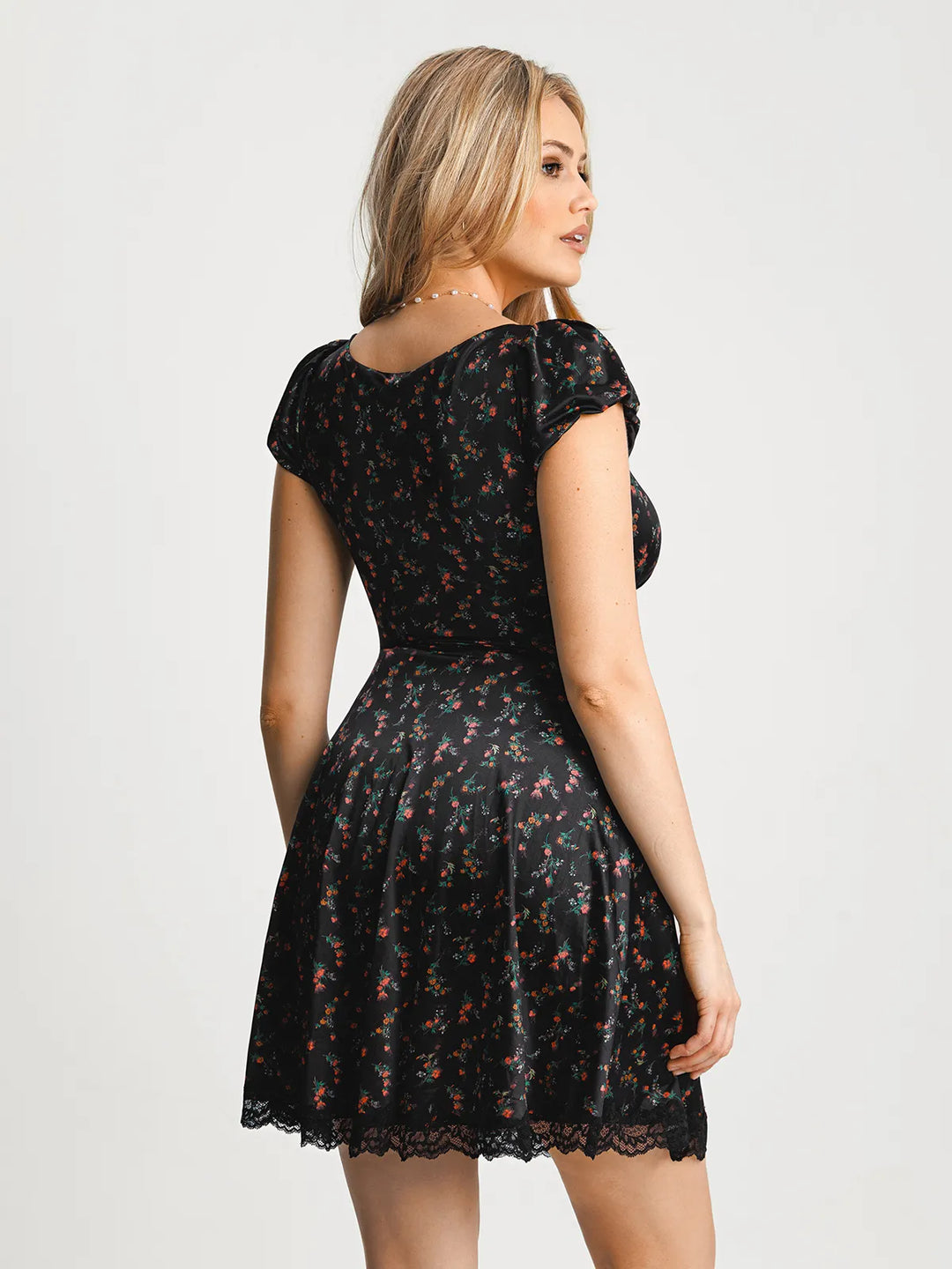 Lace Trim Sculpting Fit & Flare Mini Dress Popilush Lace Trim Sculpting Fit & Flare Mini Dress Popilush