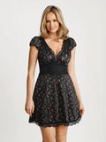 Popilush® Lace Trim Sculpting Fit & Flare Mini Dress