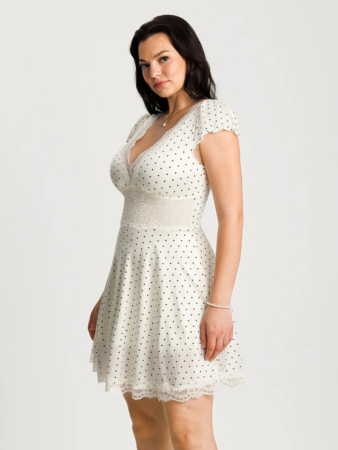 Lace Trim Sculpting Fit & Flare Mini Dress Popilush Lace Trim Sculpting Fit & Flare Mini Dress Popilush
