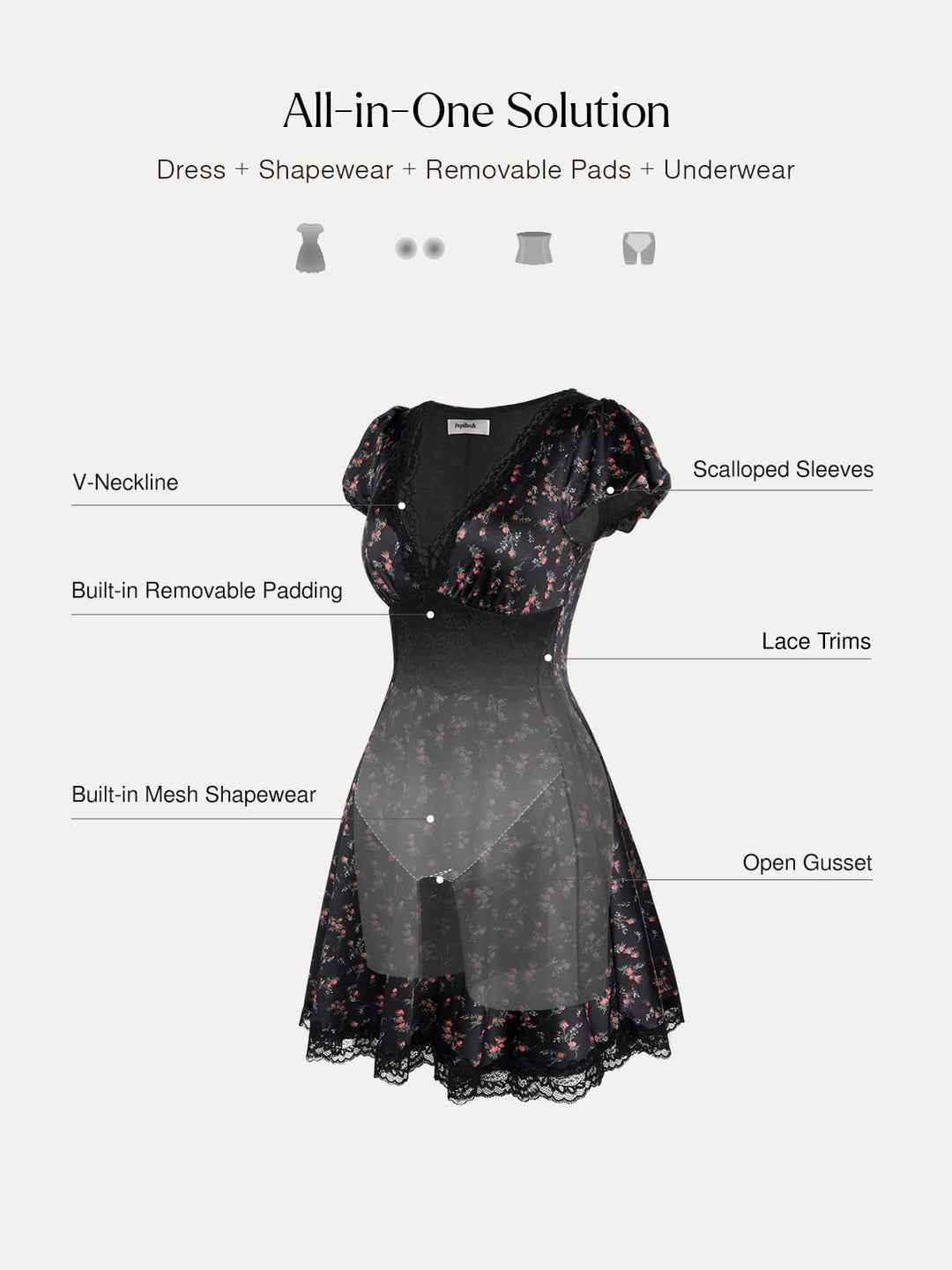 Popilush® Lace Trim Sculpting Fit & Flare Mini Dress