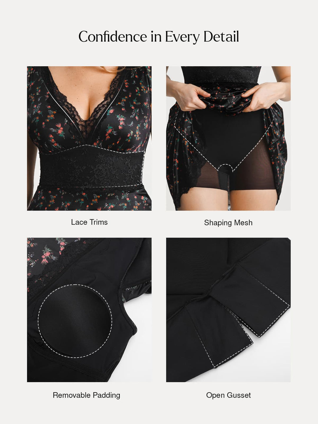 Popilush® Lace Trim Sculpting Fit & Flare Mini Dress