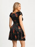 Popilush® Lace Trim Sculpting Fit & Flare Mini Dress