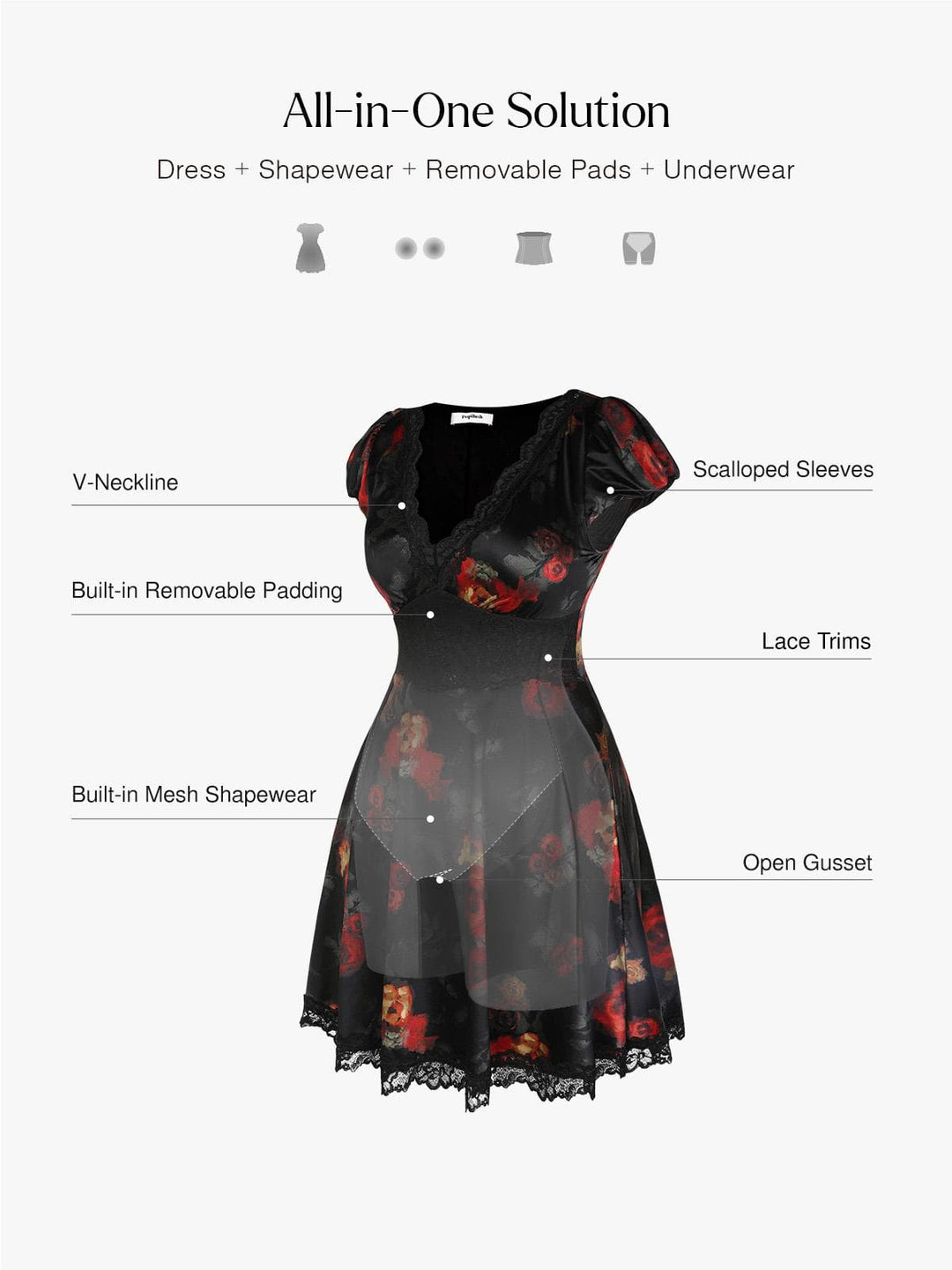 Popilush® Lace Trim Sculpting Fit & Flare Mini Dress