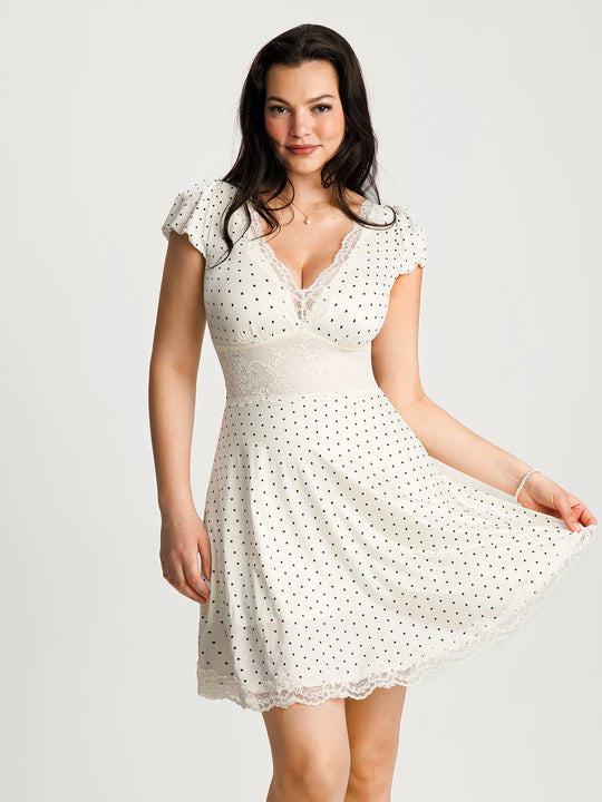 Popilush® Polka Dot / XS Lace Trim Sculpting Fit & Flare Mini Dress