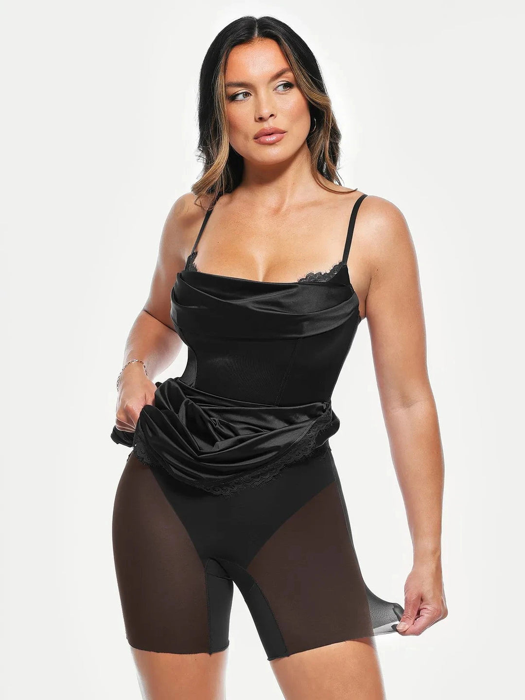 Popilush® Lace Trim Sculpting Floral-print Midi Dress