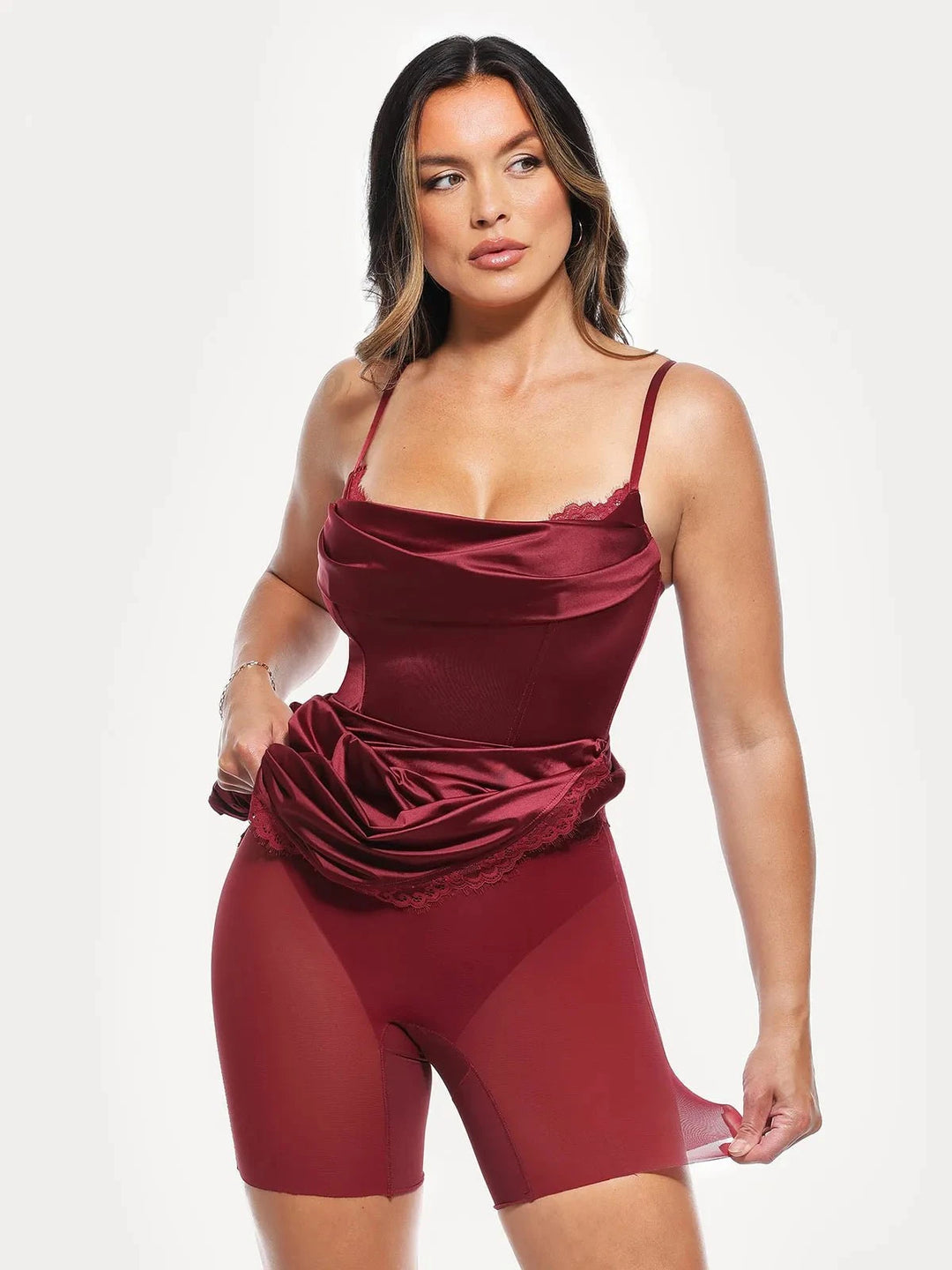 Popilush® Lace Trim Sculpting Floral-print Midi Dress