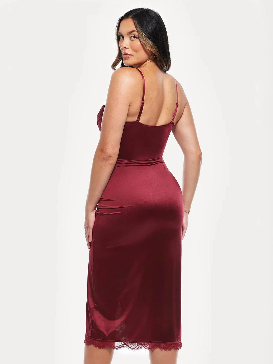 Popilush® Lace Trim Sculpting Floral-print Midi Dress