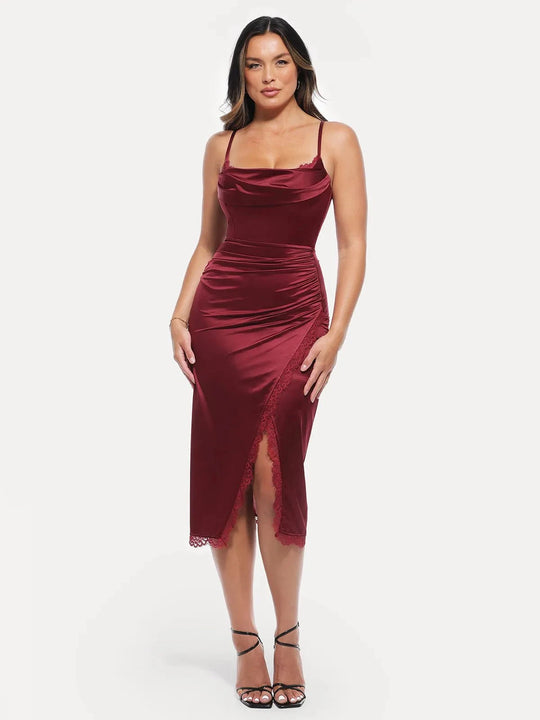 Popilush® Lace Trim Sculpting Floral-print Midi Dress