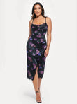 Popilush® Lace Trim Sculpting Floral-print Midi Dress