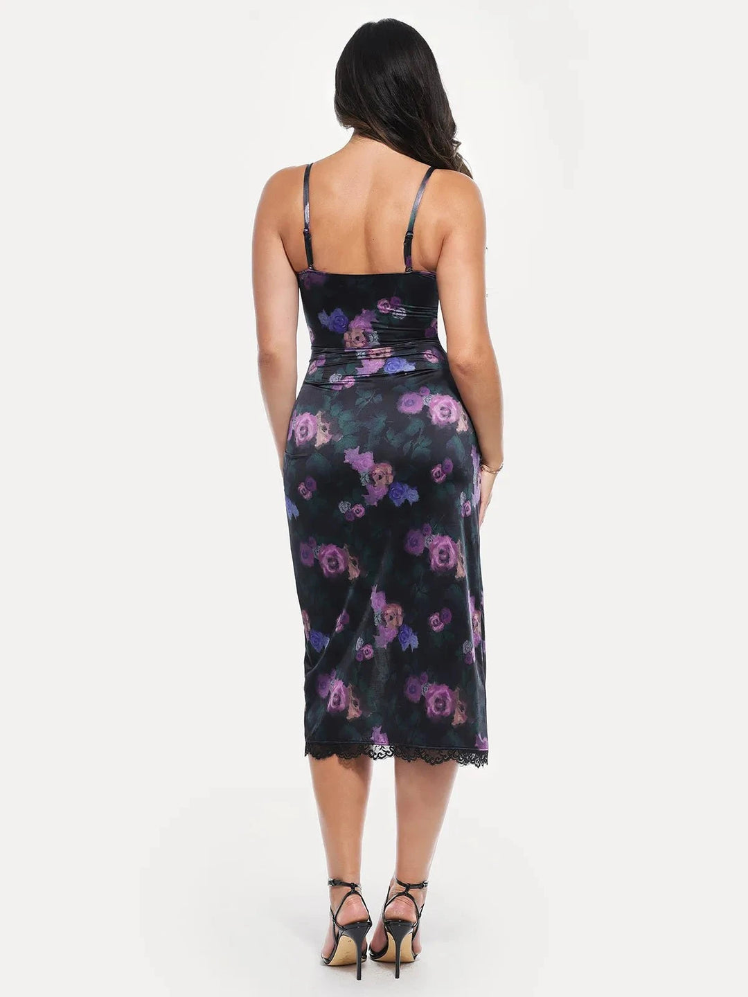 Popilush® Lace Trim Sculpting Floral-print Midi Dress