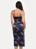 Popilush® Lace Trim Sculpting Floral-print Midi Dress