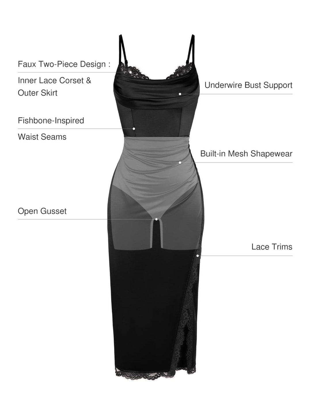 Popilush® Lace Trim Sculpting Floral-Print Midi Dress