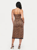 Popilush® Lace Trim Sculpting Floral-Print Midi Dress