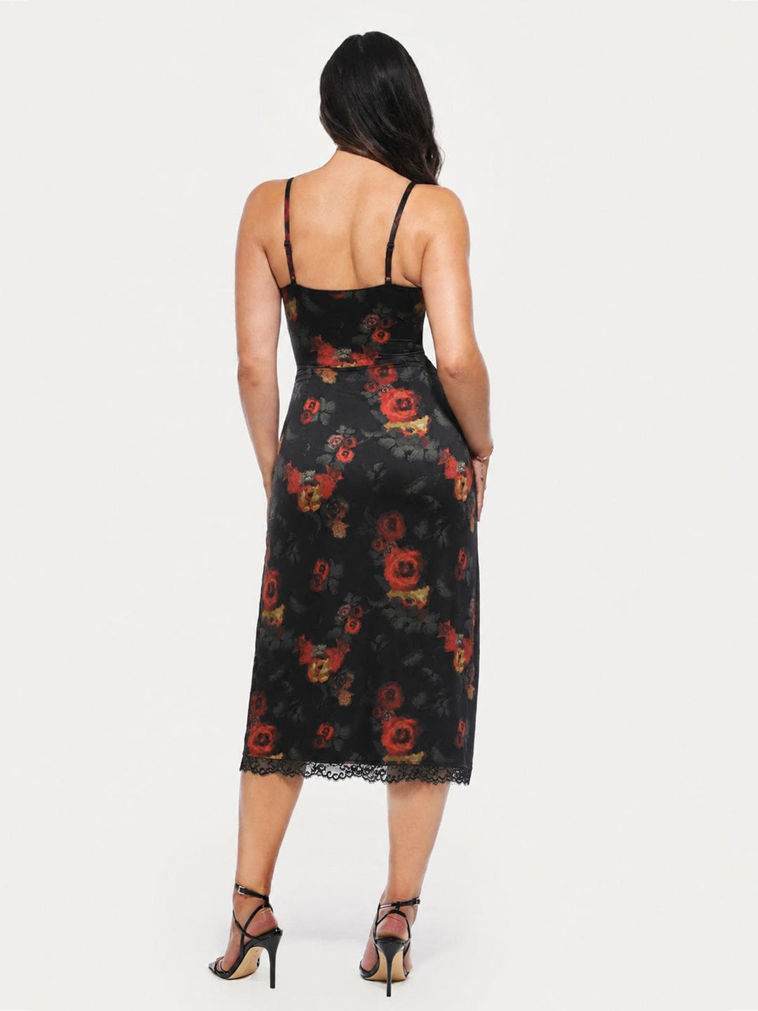 Popilush® Lace Trim Sculpting Floral-Print Midi Dress