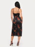 Popilush® Lace Trim Sculpting Floral-Print Midi Dress