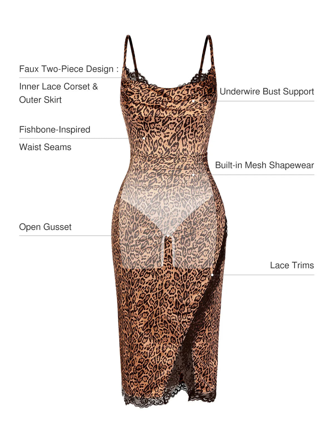 Popilush® Lace Trim Sculpting Floral-Print Midi Dress