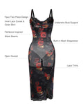 Popilush® Lace Trim Sculpting Floral-Print Midi Dress