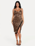 Popilush® Lace Trim Sculpting Floral-Print Midi Dress