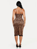 Popilush® Lace Trim Sculpting Floral-Print Midi Dress