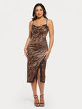 Popilush® Leopard / XS Lace Trim Sculpting Floral-Print Midi Dress