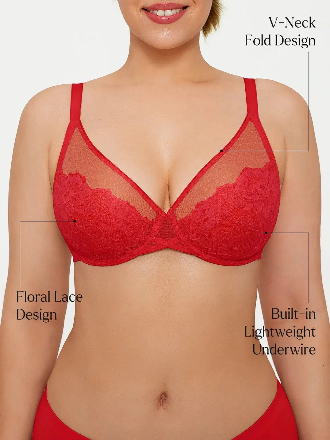 Popilush® Lightweight Underwire Minimizer Lace Mesh Bra