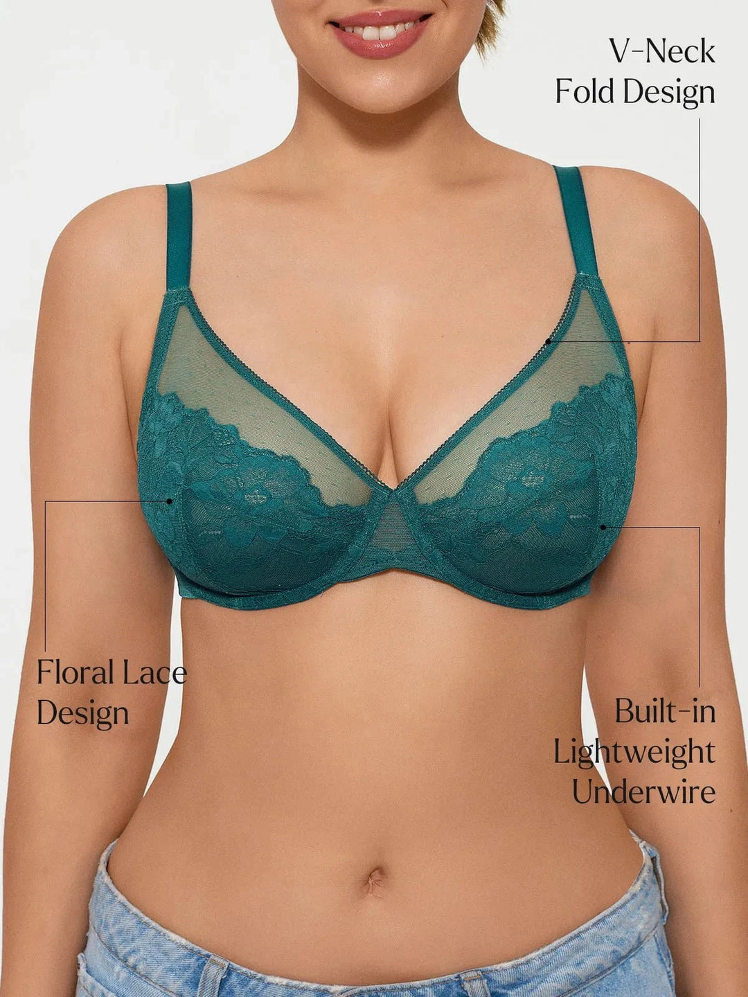 Popilush® Lightweight Underwire Minimizer Lace Mesh Bra