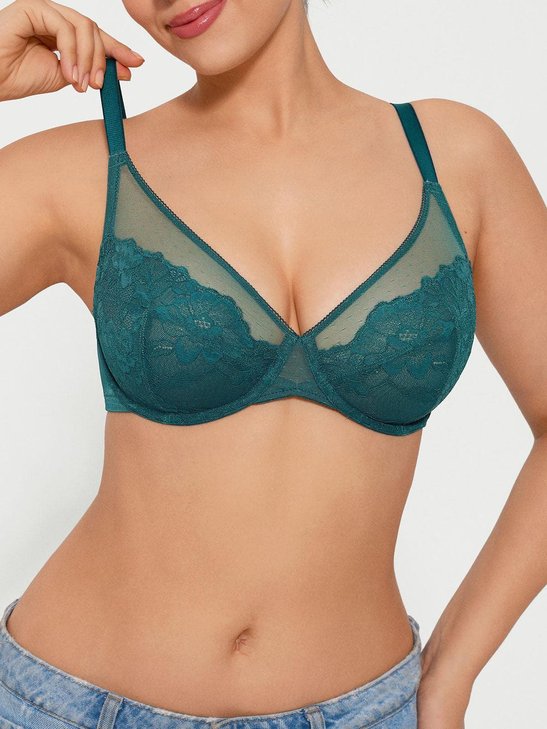 Popilush® Lightweight Underwire Minimizer Lace Mesh Bra
