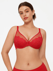 Popilush® Red / 34C Lightweight Underwire Minimizer Lace Mesh Bra
