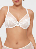 Popilush® White / 34C Lightweight Underwire Minimizer Lace Mesh Bra