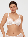 Popilush® White / 34C Lightweight Underwire Minimizer Lace Mesh Bra