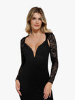Elegant black Long Sleeve Lace Shrug with delicate floral lace sleeves.