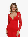 Red dress and lace shrug by Popilush®. Stylish red dress, Long Sleeve Lace Shrug, great fit, for any event
