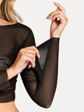 Popilush® Shirt Outerwear Long Sleeve Ruched Sheer Mesh Crop Top