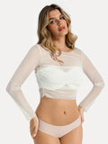Popilush® Shirt Outerwear Long Sleeve Ruched Sheer Mesh Crop Top