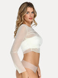 Popilush® Shirt Outerwear Long Sleeve Ruched Sheer Mesh Crop Top