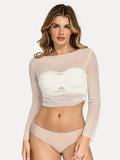 Popilush® Shirt Outerwear White / XS Long Sleeve Ruched Sheer Mesh Crop Top