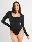 Black long sleeve tummy control shapewear thong bodysuit